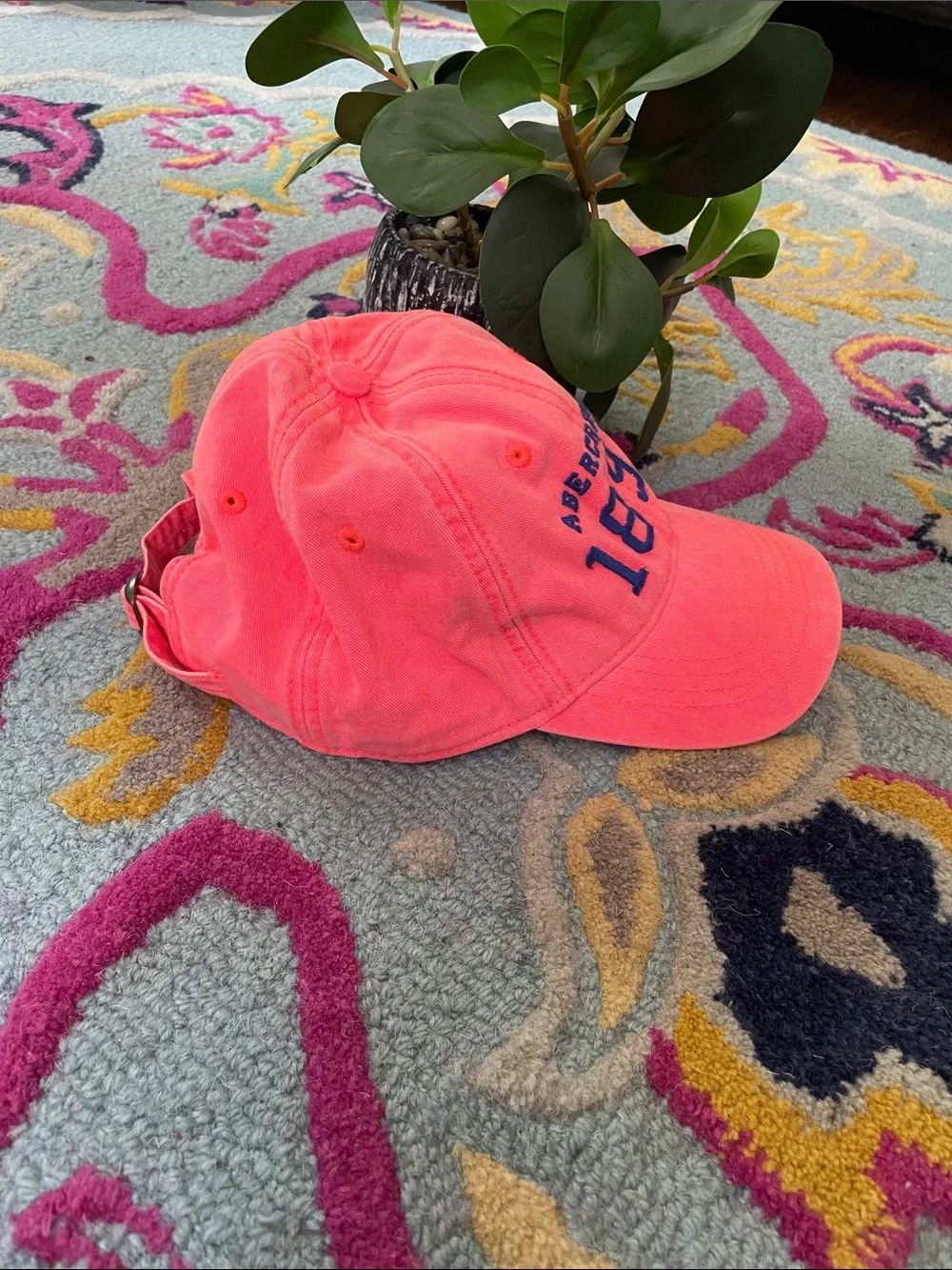 Abercrombie & Fitch Fluorescent Pink Stone Washed Denim Dad Hat Baseball Cap